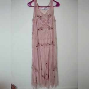 Vintage Newport News Pink Beaded art Deco beaded Flapper Midi slip Dress size 12